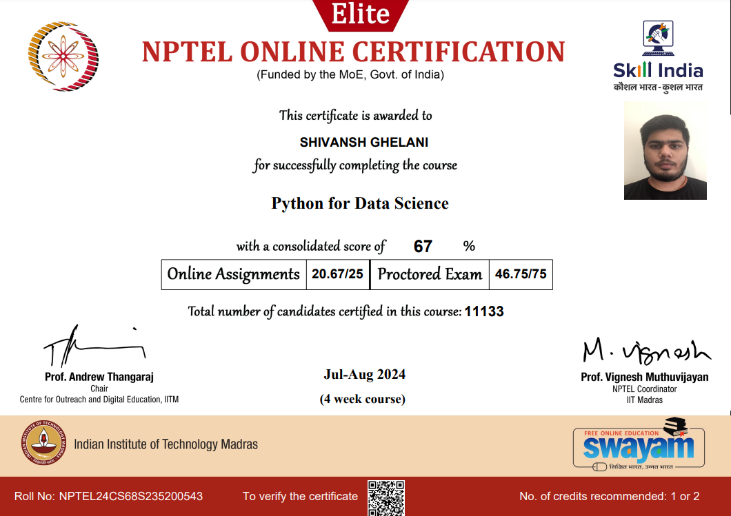 NPTEL Certificate
